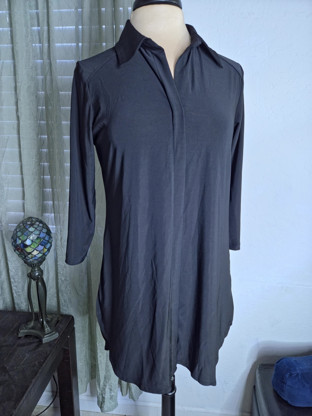 Classic Black Hi-Low Mini Dress or Tunic w/ Collar *SP #0436